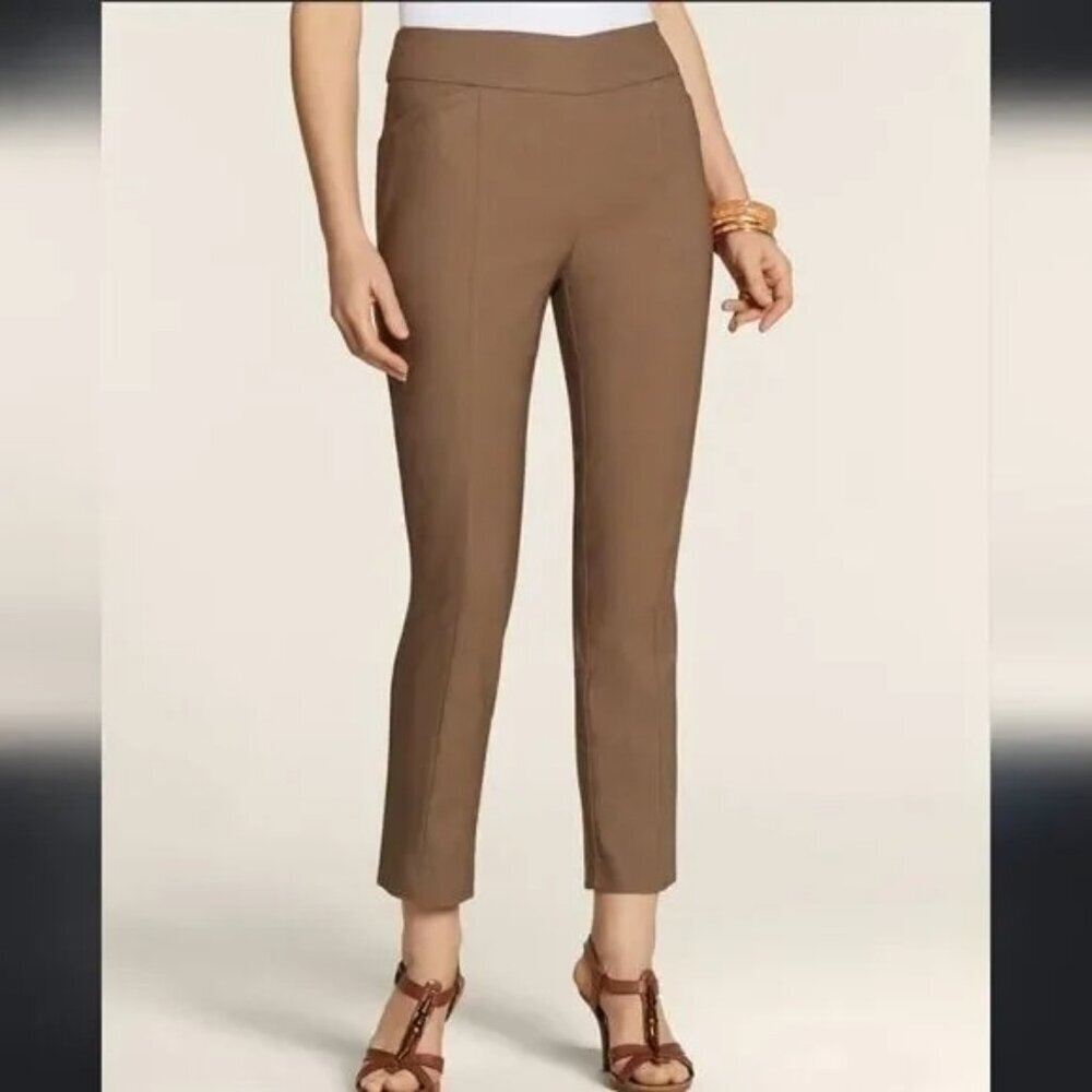 Chico's So Slimming Slim Stretch Pull-On Ankle Pants Women's XS 0.5 brown short
